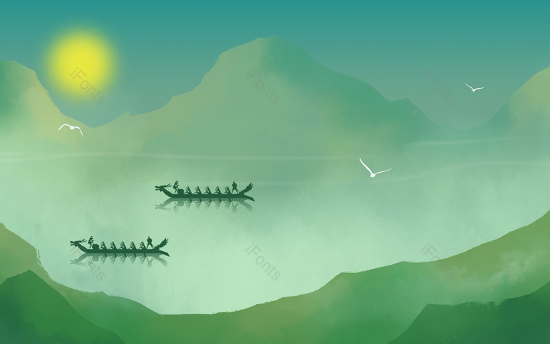 夏季绿色端午节龙舟装饰植物背景素材,插画/手绘图,插画/手绘图库,插画/手绘图下载,插画/手绘